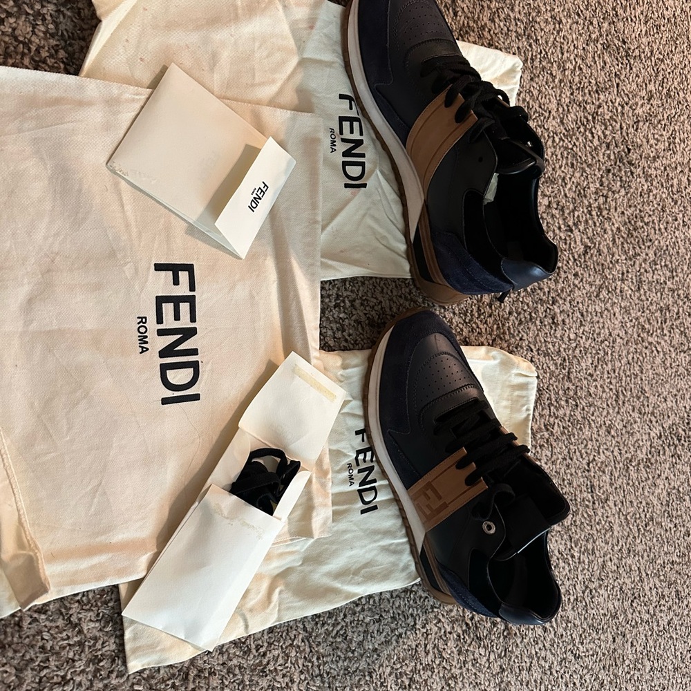 Fendi Men's Navy and Brown Sneakers
